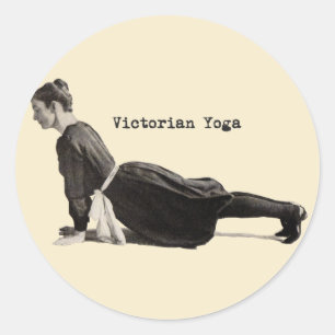 Pegatina Redonda Mujer de Yoga Victoriano Vintage en Impresión de P