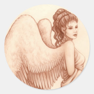 Pegatina Redonda Mujer del ángel