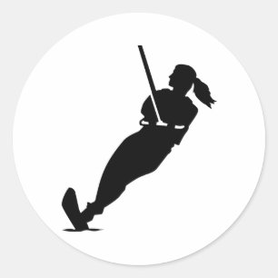 Pegatina Redonda Mujer del esquí acuático
