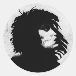 Pegatina Redonda Mujer Diosa Gótica Icono de la Moda Artística