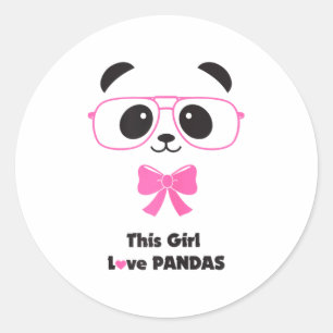 Pegatina Redonda Mujer divertida con lazos Gles que ama a los panda
