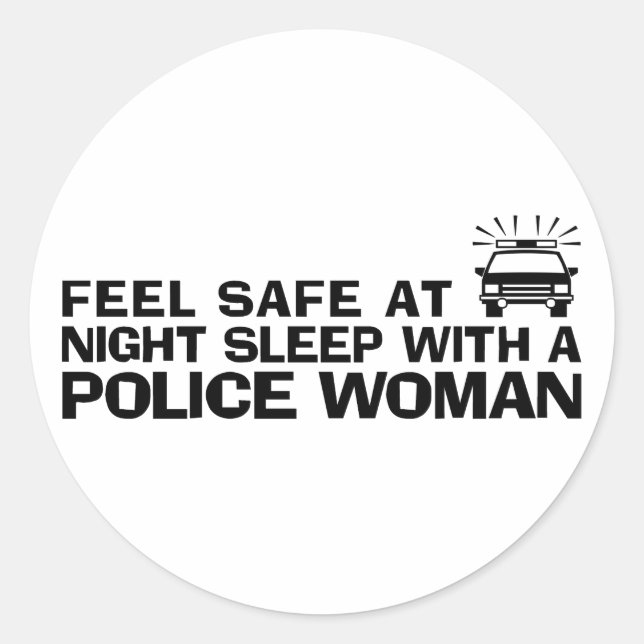 Pegatina Redonda Mujer divertida de la policía (Anverso)
