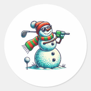 Pegatina Redonda Mujer divertida jugando Navidades de bolas de golf