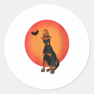 Pegatina Redonda Mujer Doberman Perro Halloween Regalo Cachorro y