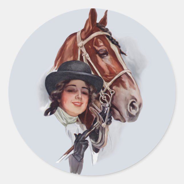 Pegatina Redonda Mujer ecuestre (Anverso)