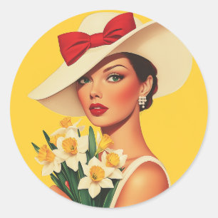 Pegatina Redonda Mujer elegante con pañuelos