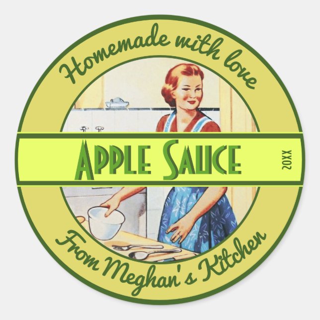 Pegatina Redonda Mujer en cocina horneando Personalizado de cosecha (Anverso)