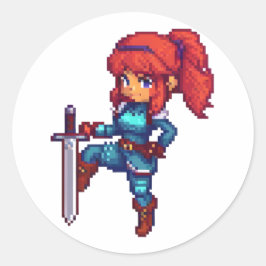 Pegatina Redonda Mujer espada Guerrera RPG