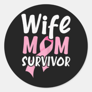Pegatina Redonda Mujer Esposa Madre Sobreviviente Orgullosa Apoyado