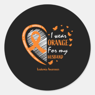 Pegatina Redonda Mujer Esposa Que Uso Naranja Para La Leucemia De M