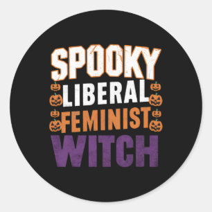 Pegatina Redonda Mujer feminista liberal feminista Halloween Femini