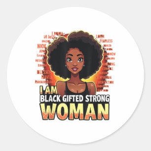 Pegatina Redonda Mujer fuerte y negra, negra, Chica negra