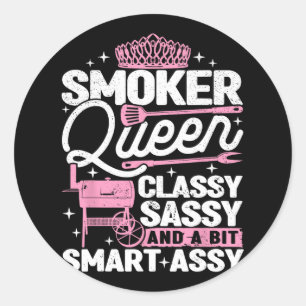 Pegatina Redonda Mujer fumadora Reina Cly Sy Smart Y Fumadora