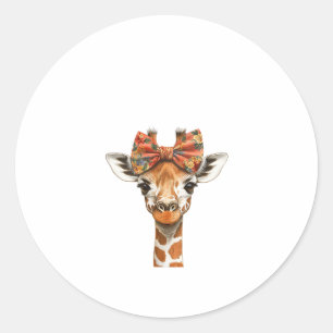 Pegatina Redonda Mujer Giraffe Boho Flor silvestre Coquette Bow Mom
