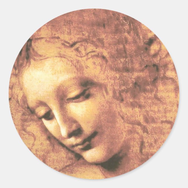 Pegatina Redonda Mujer hermosa de Leonardo da Vinci (Anverso)