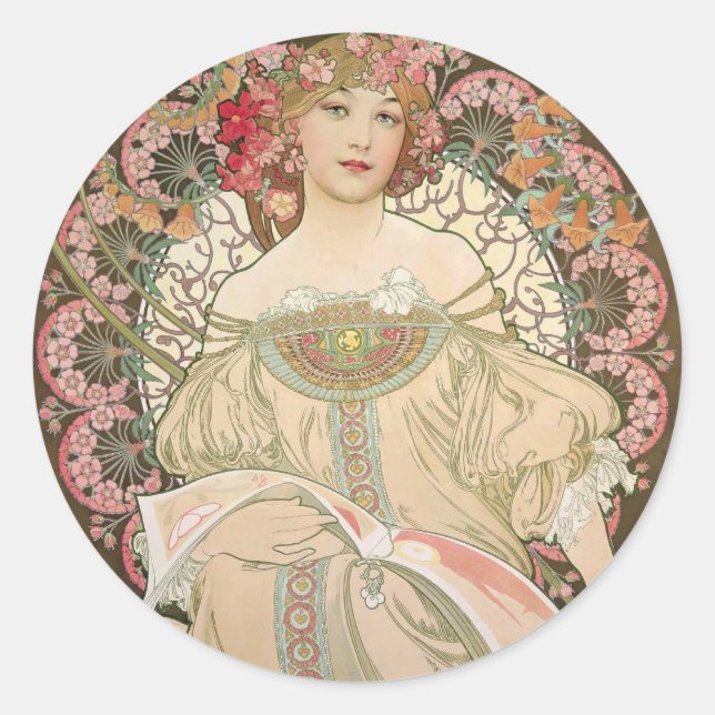 Pegatina Redonda Mujer hermosa - Mucha (Anverso)