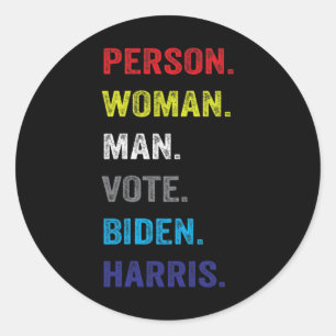Pegatina Redonda Mujer. Hombre. Votar. Biden. Harris