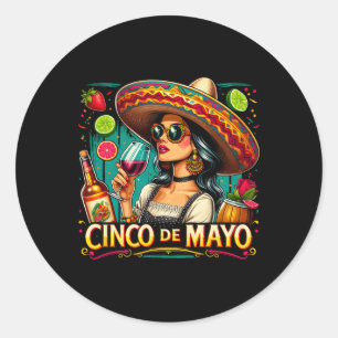 Pegatina Redonda Mujer inmigrante mexicana Cinco De Mayo divertida