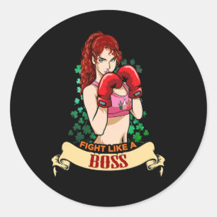 Pegatina Redonda Mujer Irlandesa Fuerte Empoderada Boxeo Kickboxing
