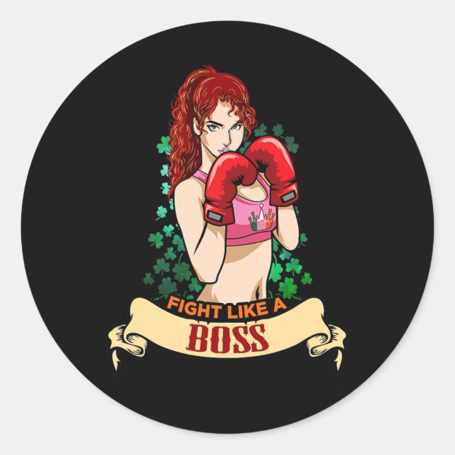 Pegatina Redonda Mujer Irlandesa Fuerte Empoderada Boxeo Kickboxing (Anverso)