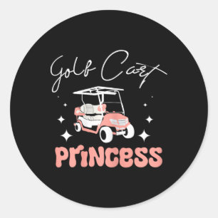 Pegatina Redonda Mujer Joven Carro de Golf Princesa