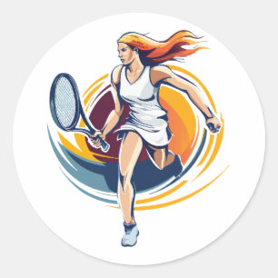 Pegatina Redonda mujer jugando tenis