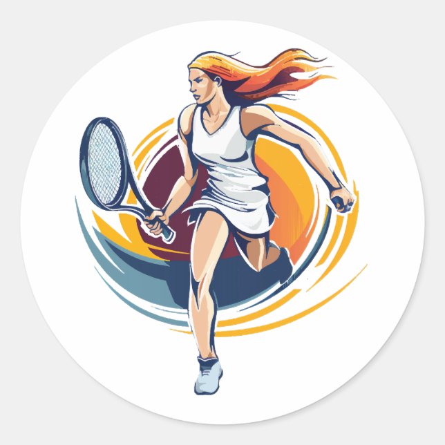 Pegatina Redonda mujer jugando tenis (Anverso)