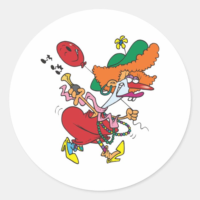 Pegatina Redonda Mujer Loca Corriendo Payaso (Anverso)