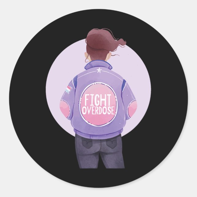 Pegatina Redonda mujer lucha contra la sobredosis Cinta púrpura Sob (Anverso)