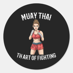 Pegatina Redonda Mujer luchadora de Muay Thai femenina - Boxeo tail