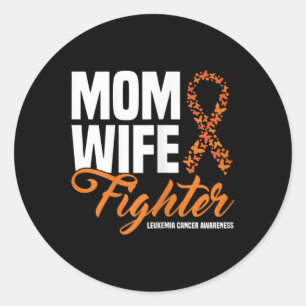 Pegatina Redonda Mujer madre esposa luchadora Naranja Ribbon Leukem