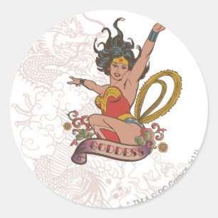 Pegatina Redonda Mujer Maravilla Diosa