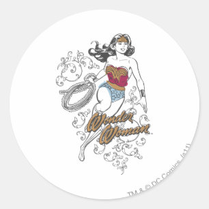 Pegatina Redonda Mujer Maravilla Florece