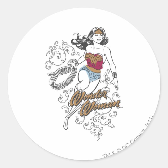 Pegatina Redonda Mujer Maravilla Florece (Anverso)