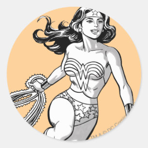 Pegatina Redonda Mujer Maravilla Lasso Blanco y Negro