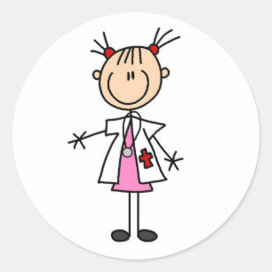 Pegatina Redonda Mujer Médico Figura de Palitos