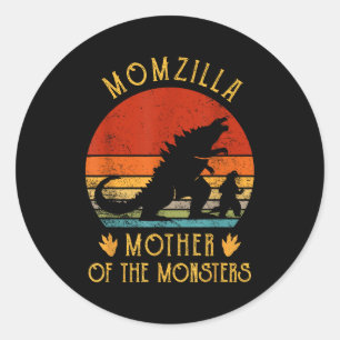 Pegatina Redonda Mujer momzilla madre de monstruos vintage mamá