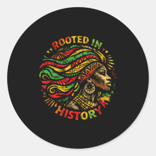 Pegatina Redonda Mujer negra afro raíces africanas melanina histori