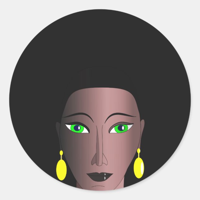 PEGATINA REDONDA MUJER NEGRA CON PELO AFRO ELEGANTE (Anverso)