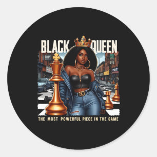 Pegatina Redonda Mujer Negra Cultura Negra Reina Negra Ajedrez Empo