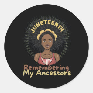 Pegatina Redonda Mujer negra del pelo recuerda a mis antepasados -j