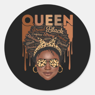 Pegatina Redonda Mujer negra educada fuerte melanina reina africana