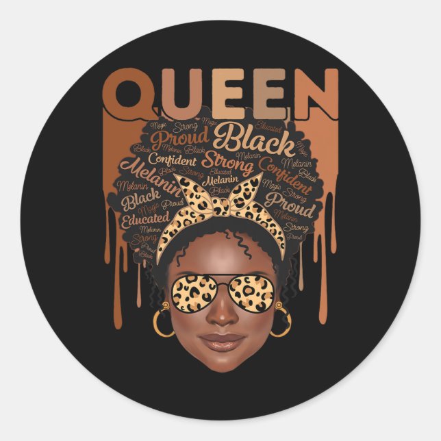 Pegatina Redonda Mujer negra educada fuerte melanina reina africana (Anverso)