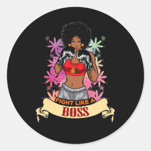 Pegatina Redonda Mujer Negra Empoderada Boxeo Magia Kickboxing Chic