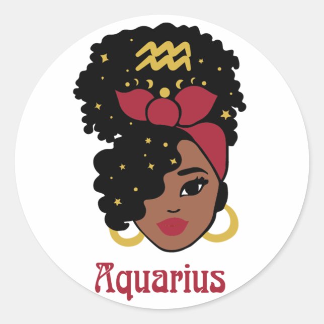 Pegatina Redonda Mujer negra Zodiac Aquarius (Anverso)