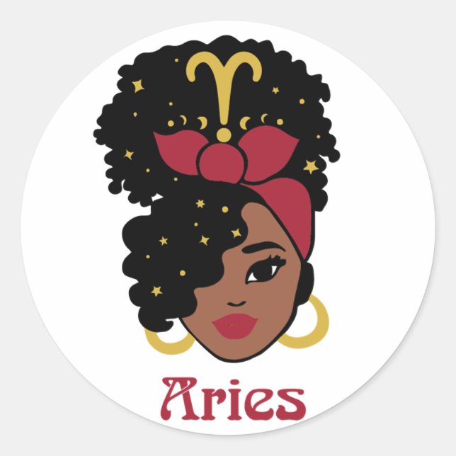 Pegatina Redonda Mujer negra Zodiac Aries (Anverso)