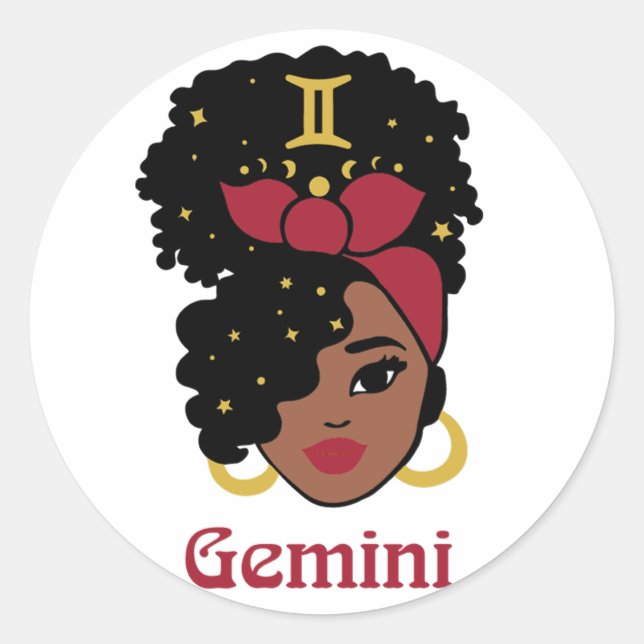 Pegatina Redonda Mujer negra Zodiac Gemini (Anverso)