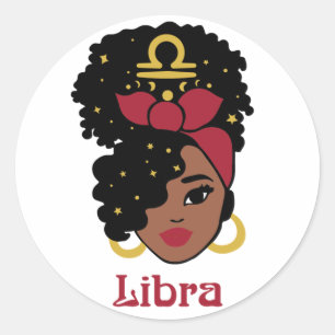 Pegatina Redonda Mujer negra Zodiac Libra