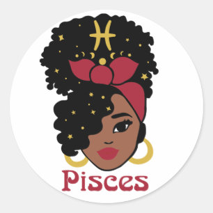 Pegatina Redonda Mujer negra Zodiac Pisces