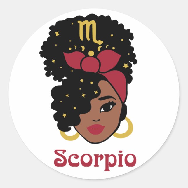 Pegatina Redonda Mujer negra Zodiac Scorpio (Anverso)